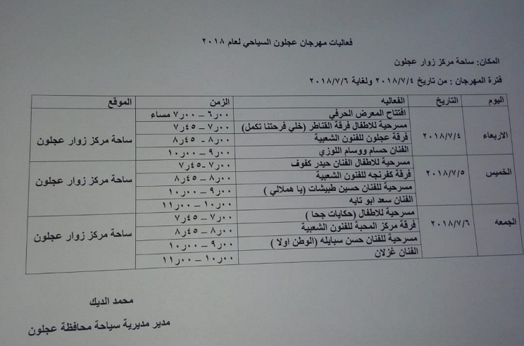 سياحة عجلون تدعو لحضور فعاليات مهرجاناها السياحي للعام الحالي